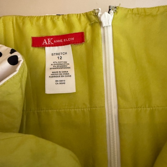 Anne Klein Strapless Black & White Floral Dress Green Bow Size 12 Fit & Flare - Picture 7 of 8